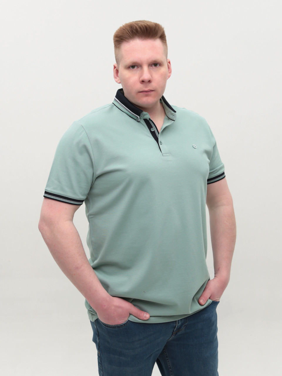 Поло чоловіче ментолове короткий рукав великі розміри 9612-B-4