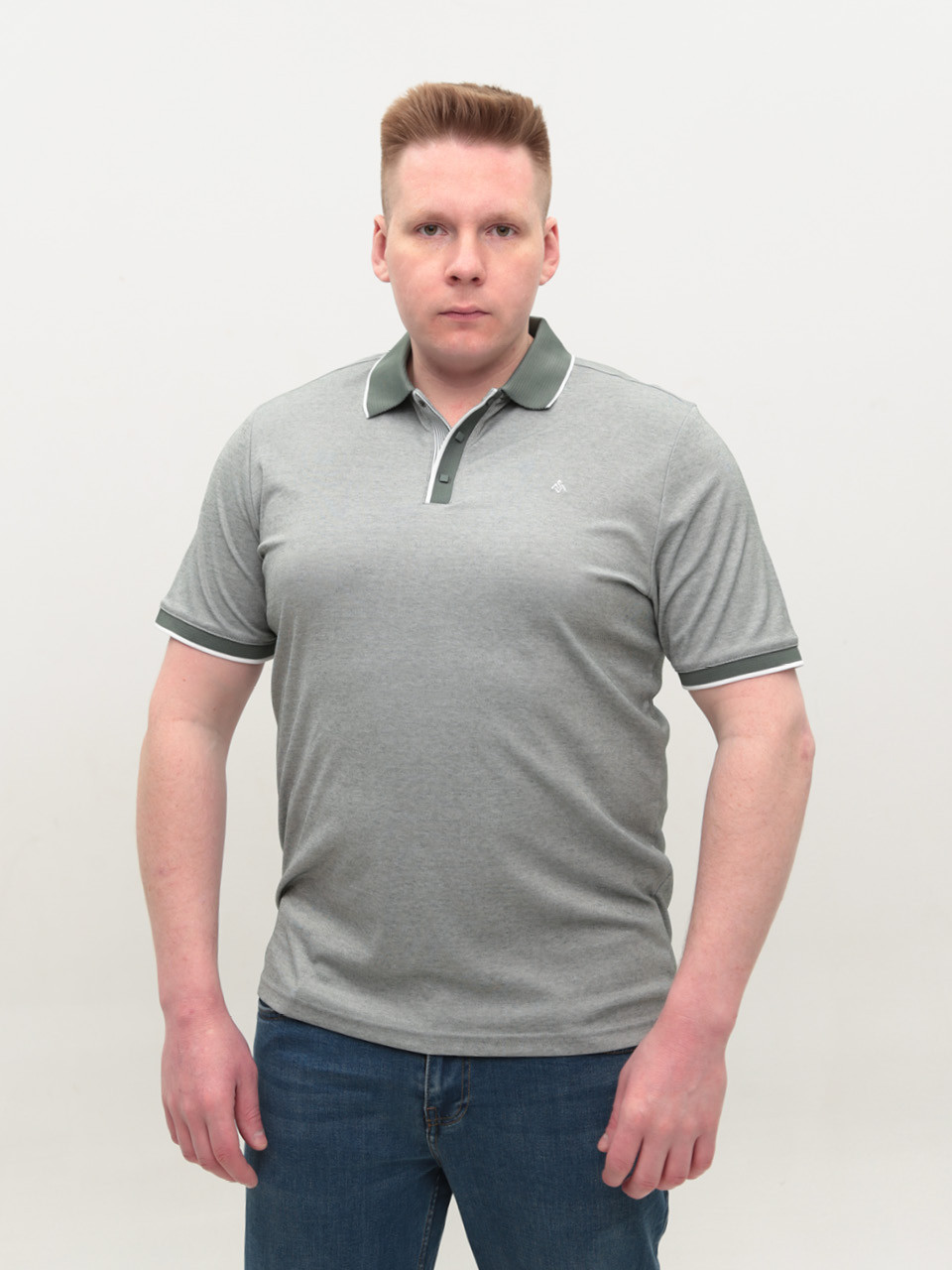 Поло мужское зеленое тонкое короткий рукав 9801-5