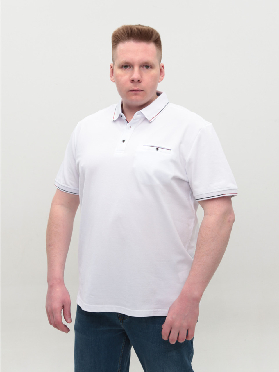 Поло чоловіче біле короткий рукав великі розміри 9606-B-3