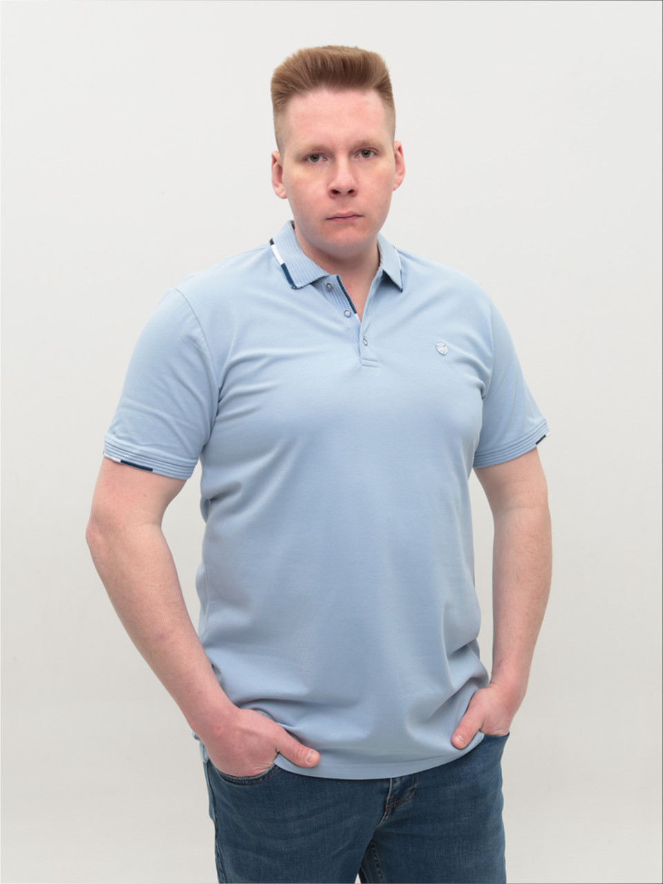 Поло мужское голубое прямое большие размеры 9408-B-3