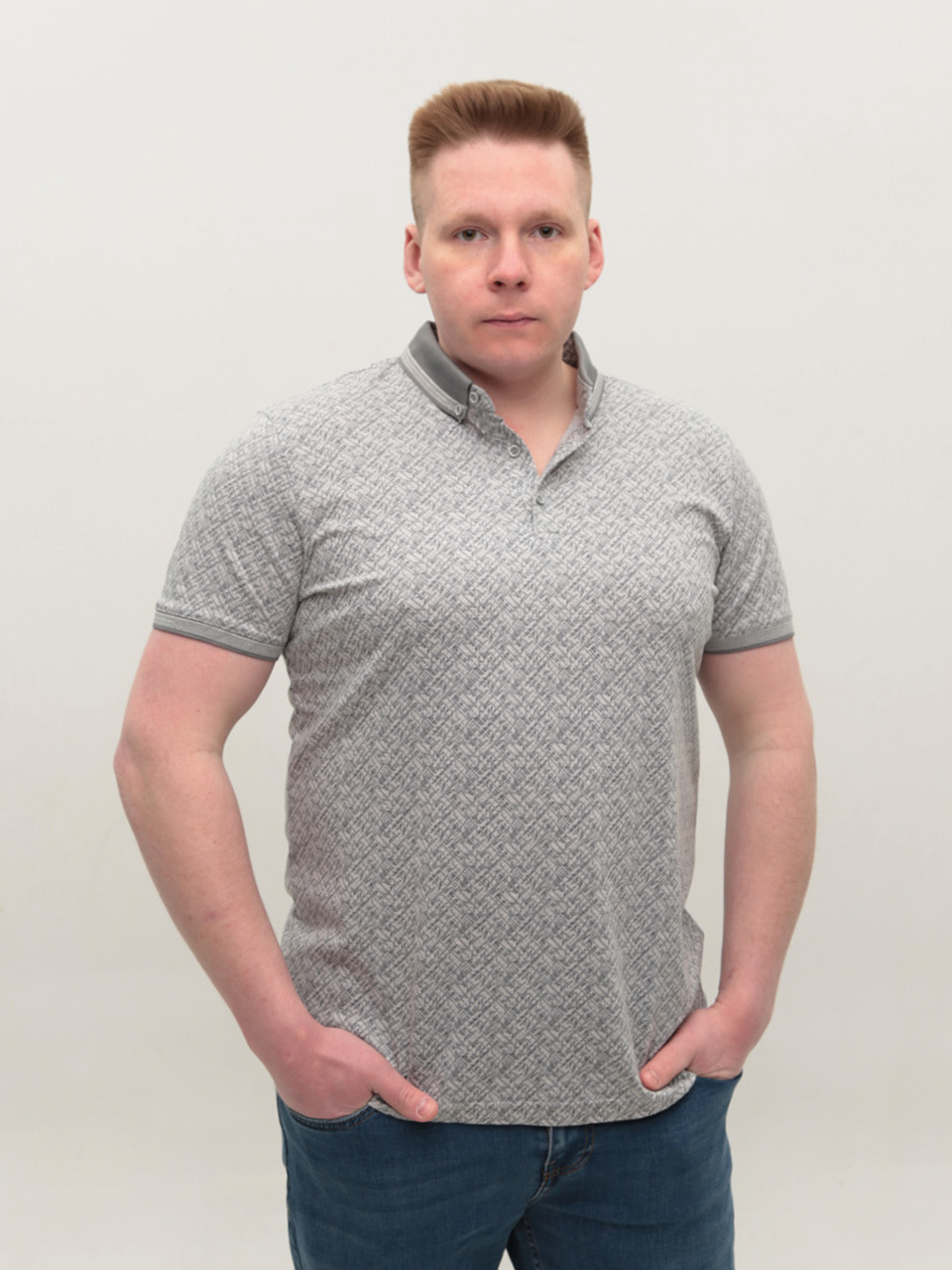 Поло чоловіче сіре з тонким принтом 9602-8