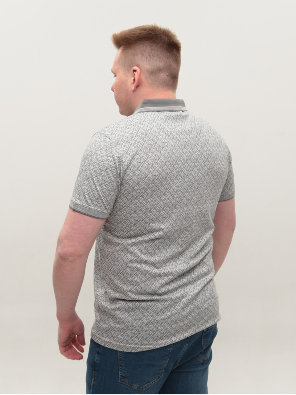 Поло чоловіче сіре з тонким принтом 9602-8
