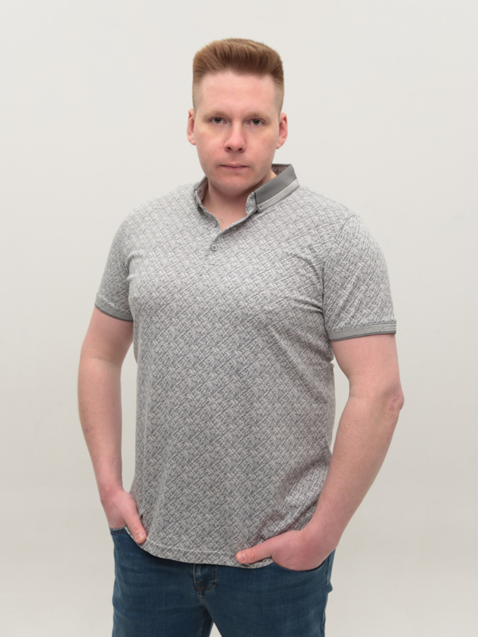 Поло чоловіче сіре з тонким принтом 9602-8