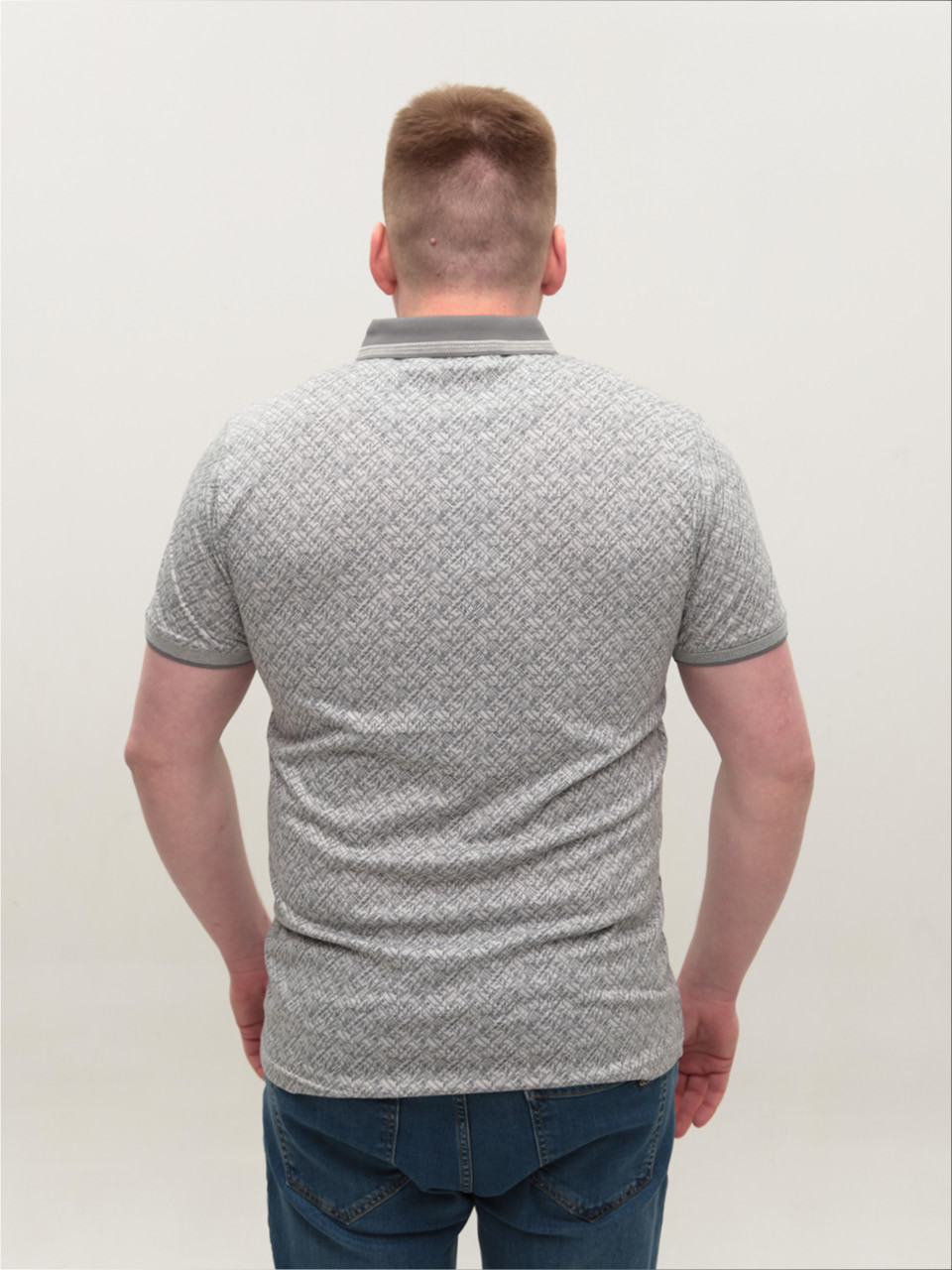 Поло чоловіче сіре з тонким принтом 9602-8