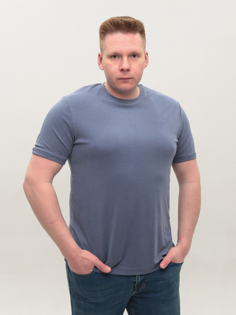 Футболка мужское синяя прямая 8605-1