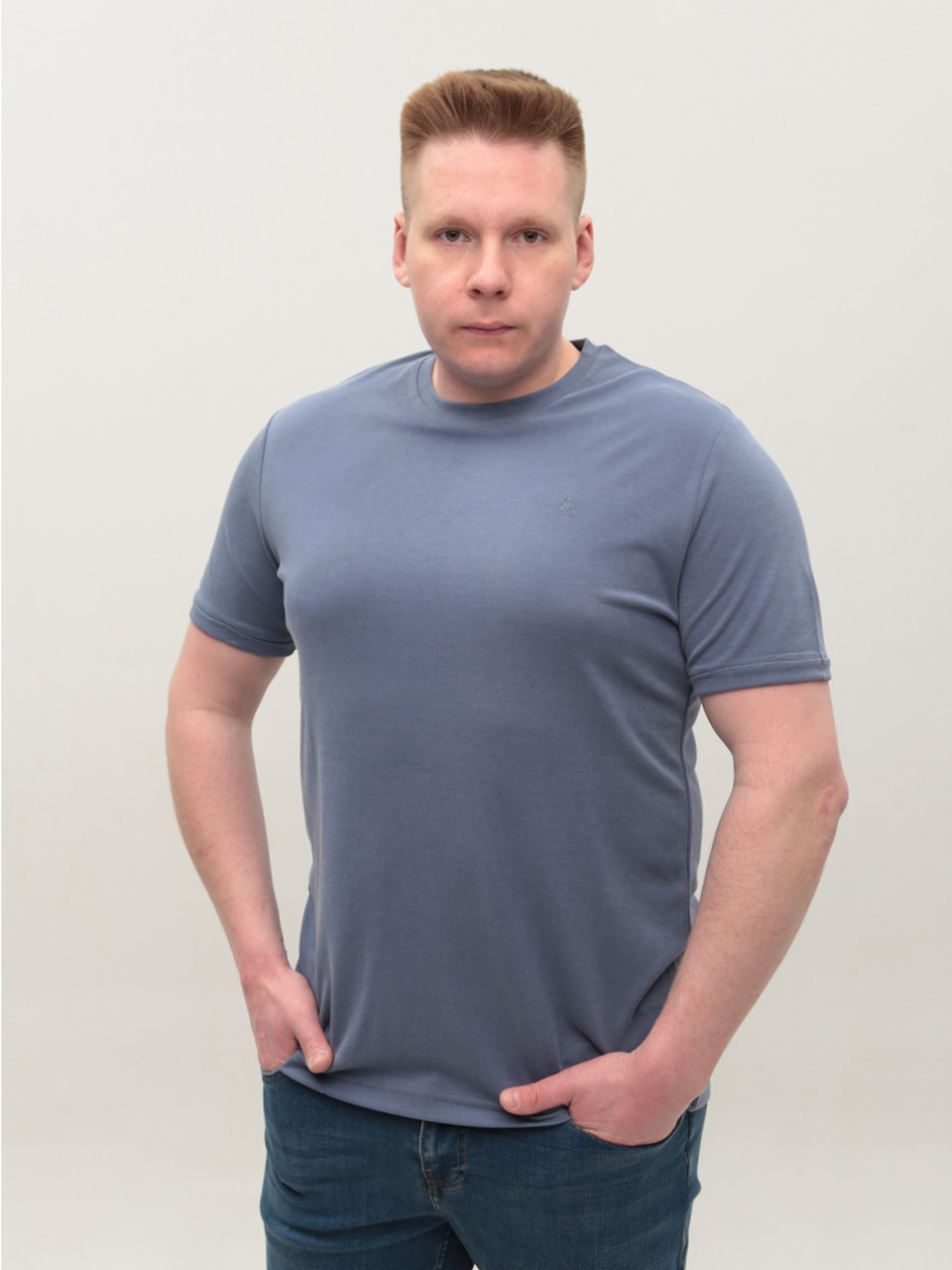 Футболка мужское синяя прямая 8605-1