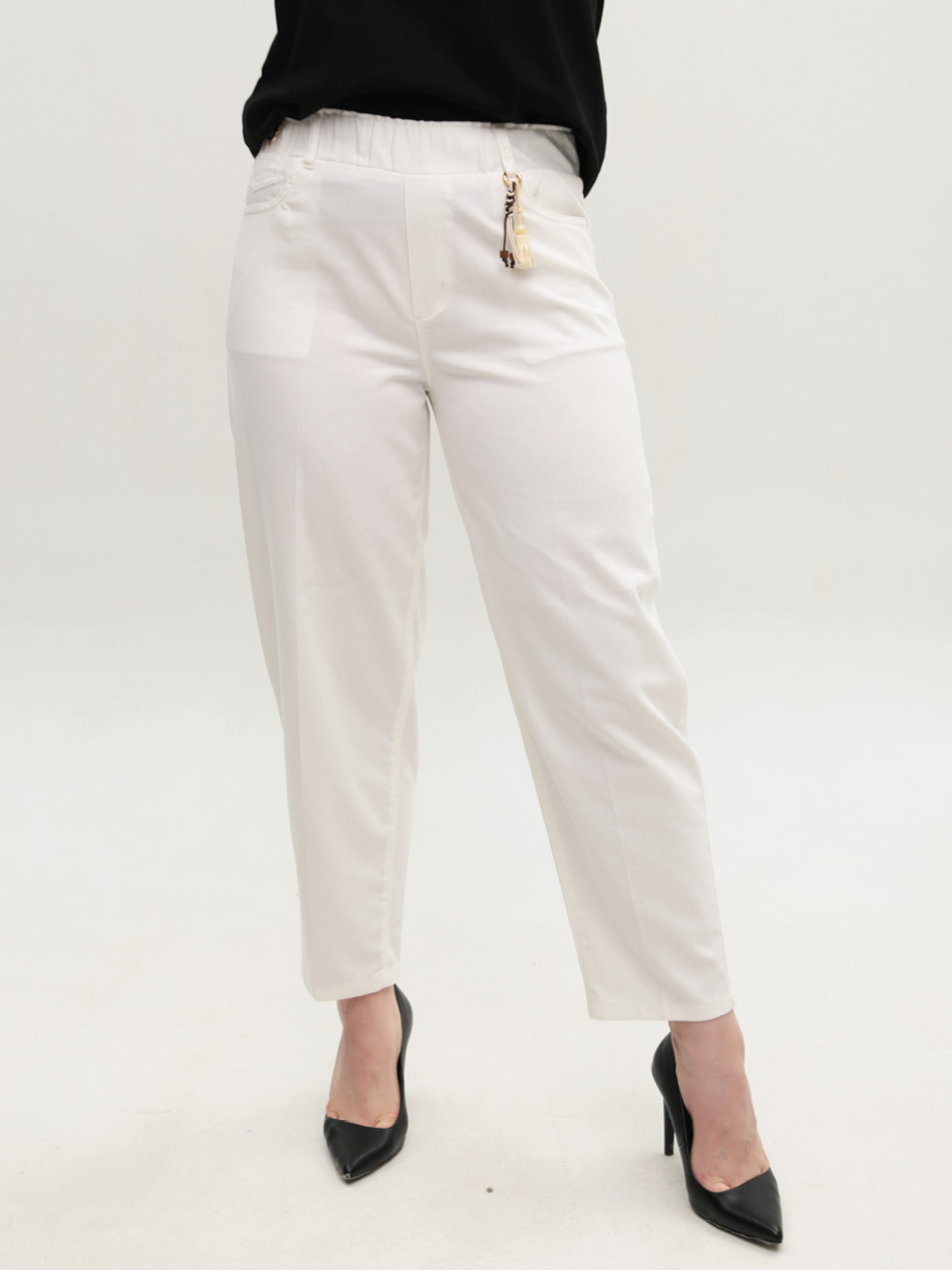 Брюки женские молочные бананы тонкие на резинке 1816-2