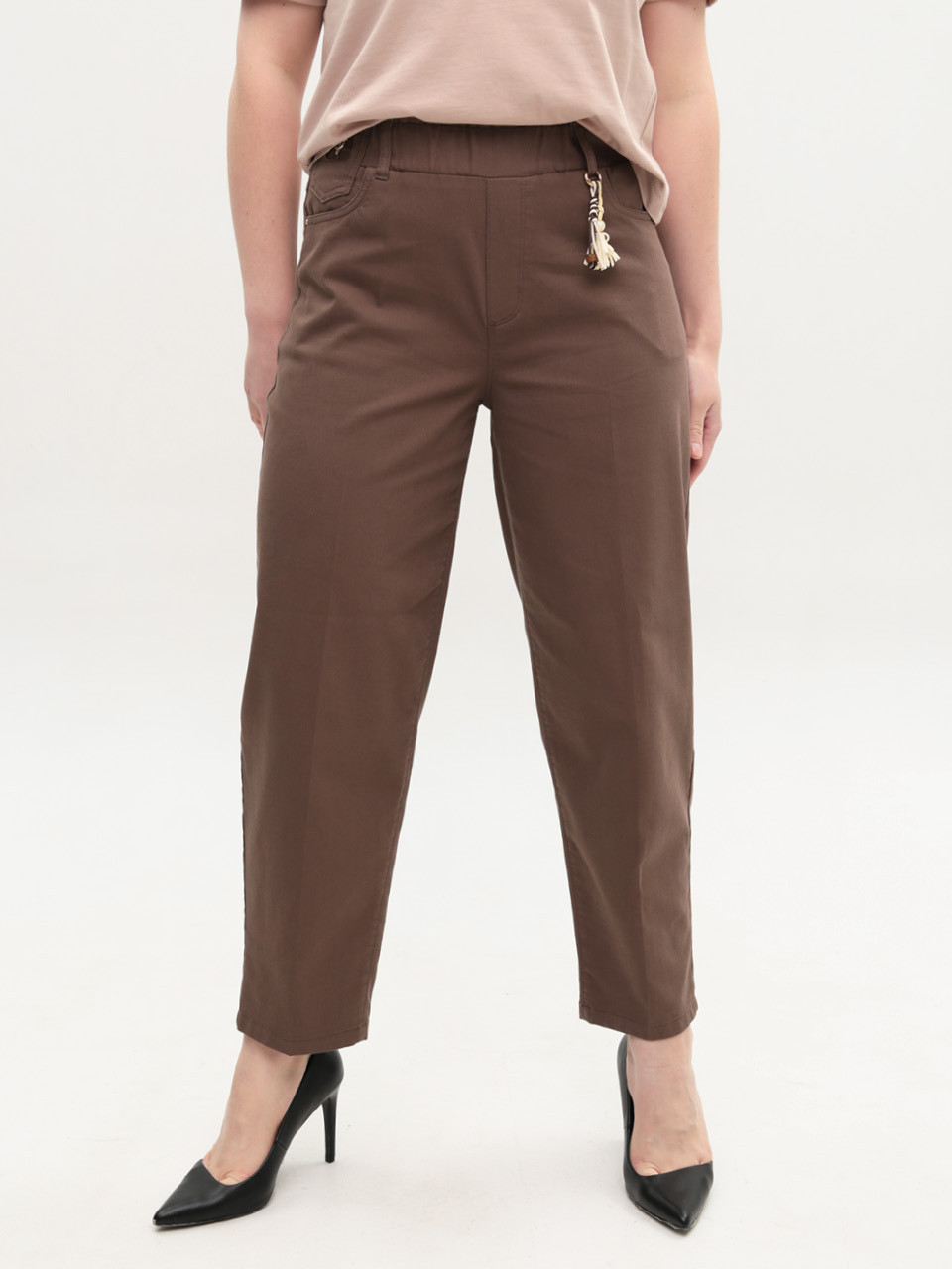 Брюки женские коричневые бананы тонкие на резинке 1816-5
