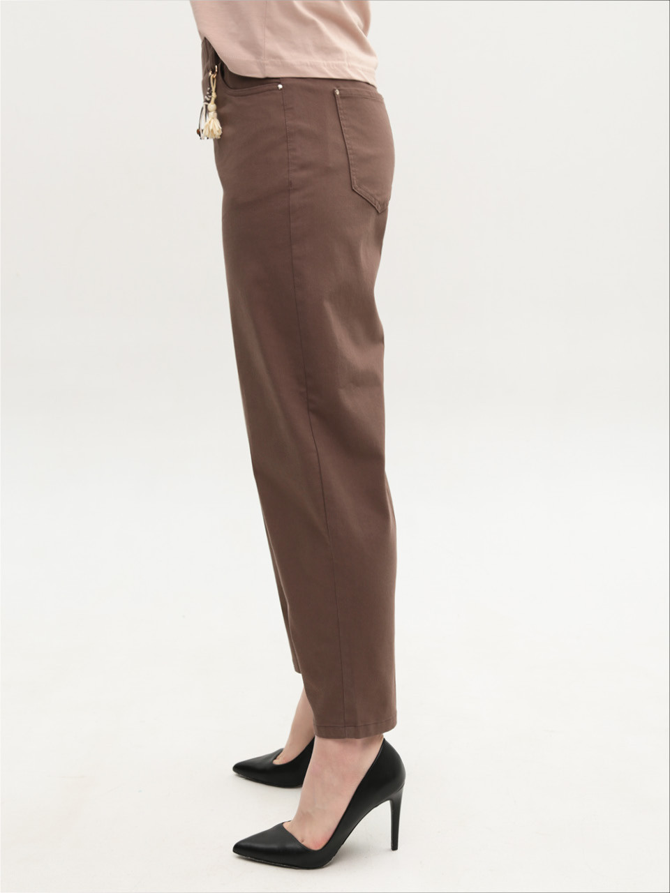 Брюки женские коричневые бананы тонкие на резинке большие размеры 1816-B-5
