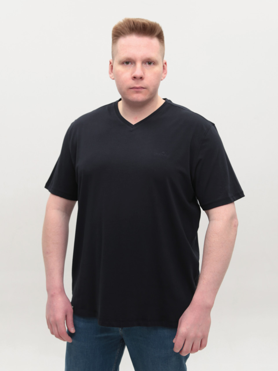 Футболка мужская темно-синяя однотонная с мысом большие размеры 116-B-6-V