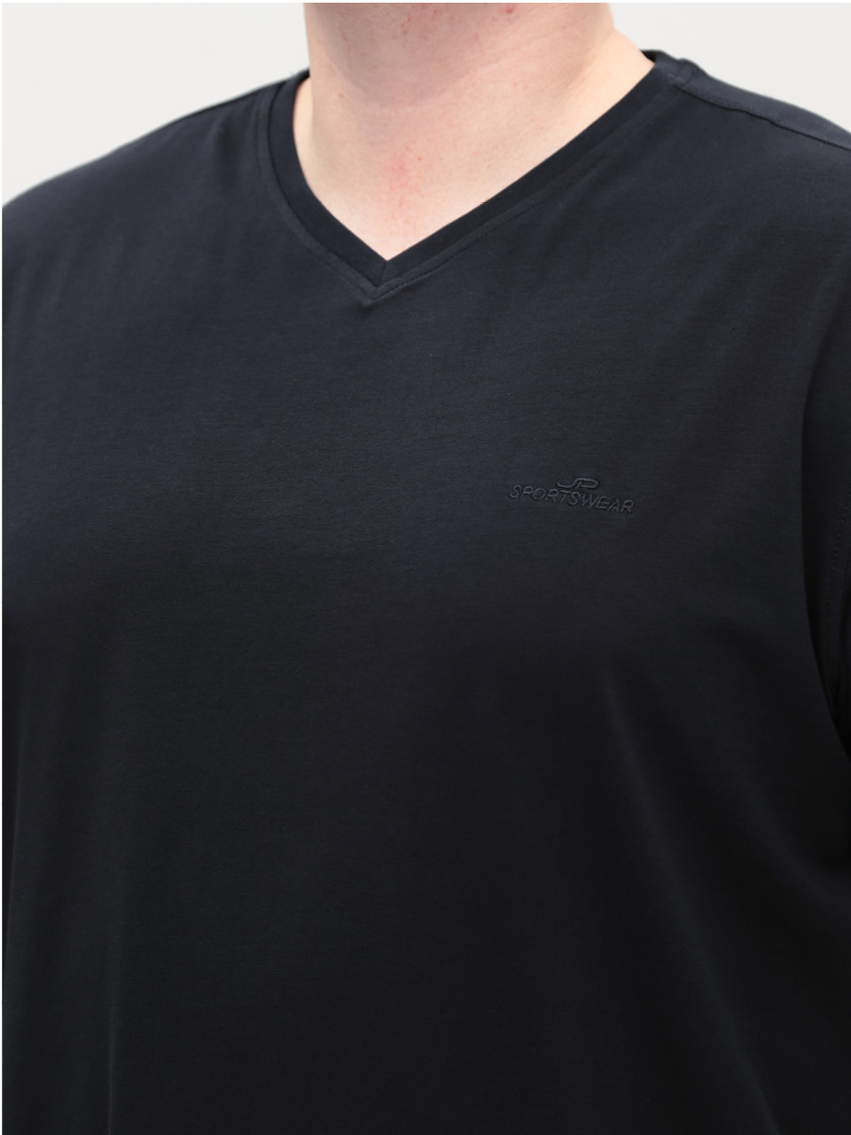 Футболка мужская темно-синяя однотонная с мысом большие размеры 116-B-6-V