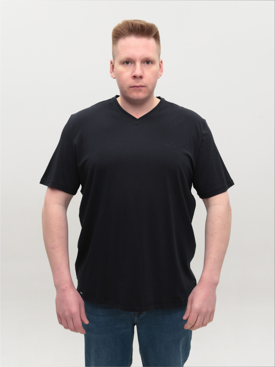 Футболка мужская темно-синяя однотонная с мысом большие размеры 116-B-6-V