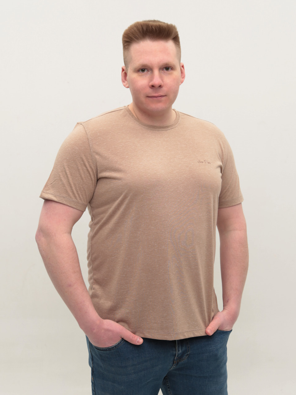 Футболка мужская бежевая однотонная тонкая 122-12