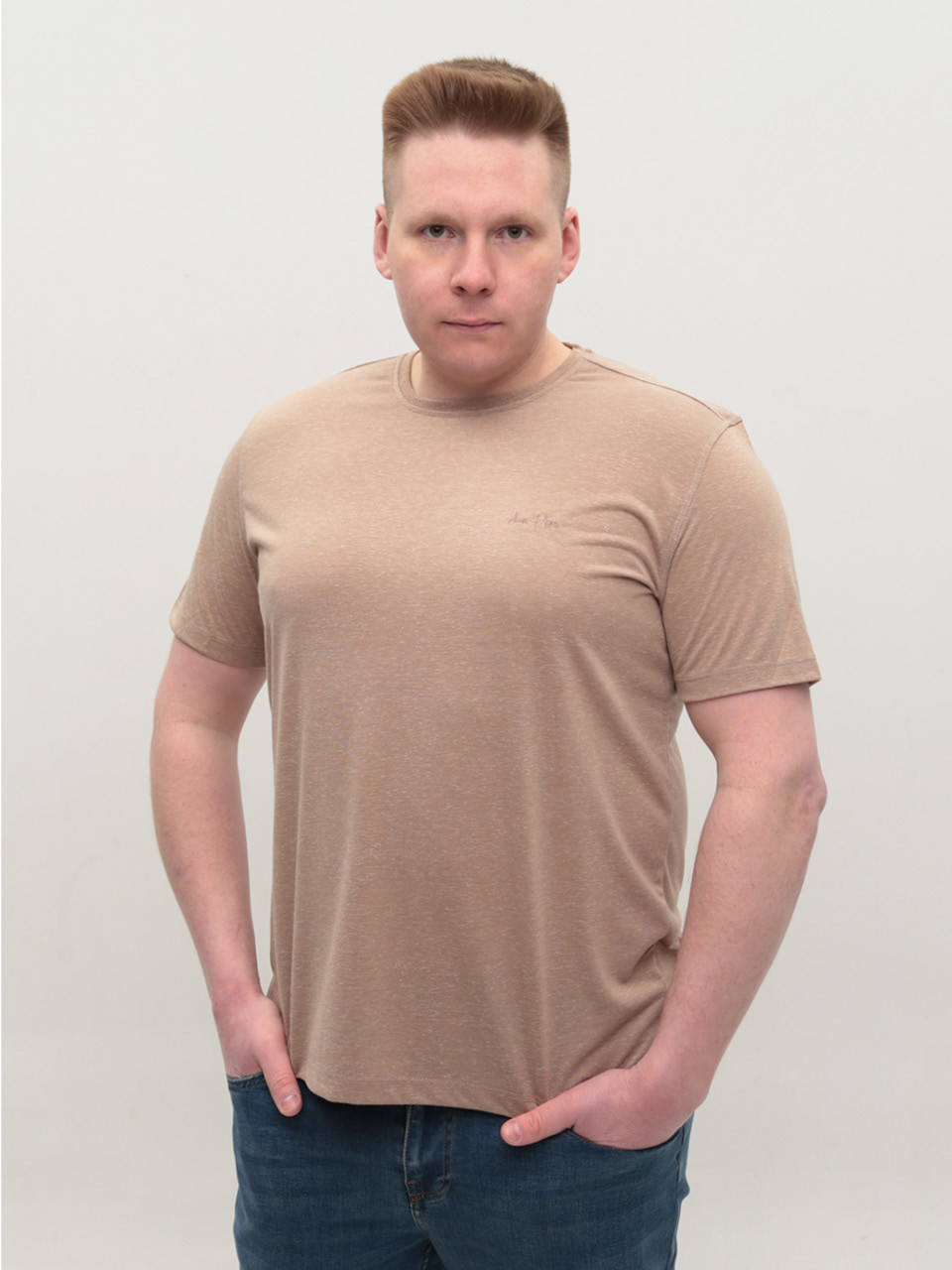Футболка мужская бежевая однотонная тонкая 122-12