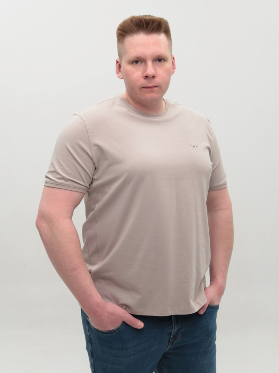 Футболка мужская светло-бежевая однотонная прямая 209-12