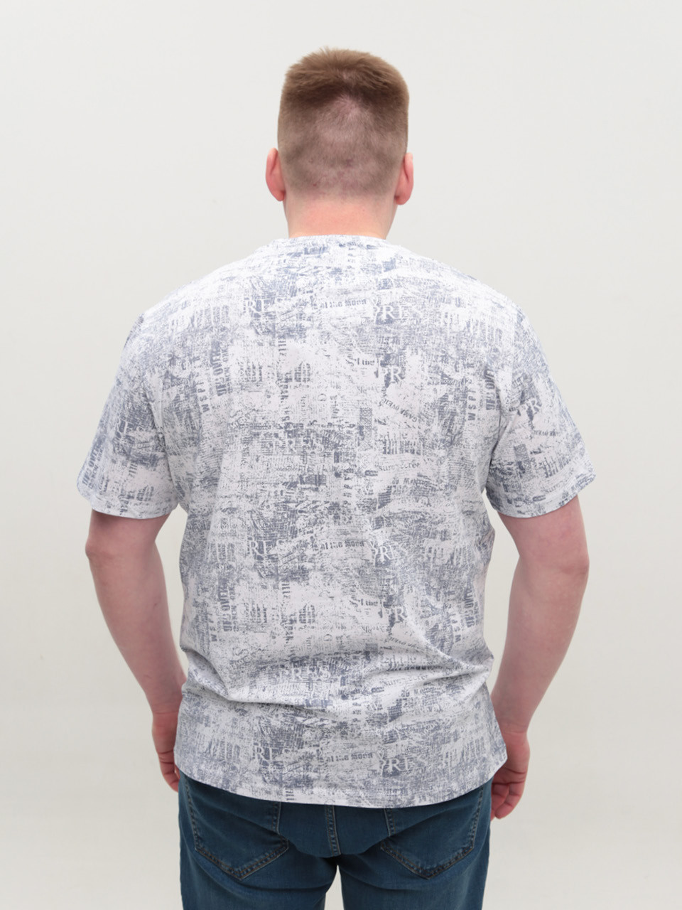 Футболка мужская белая с принтом прямая большие размеры 215-B-1