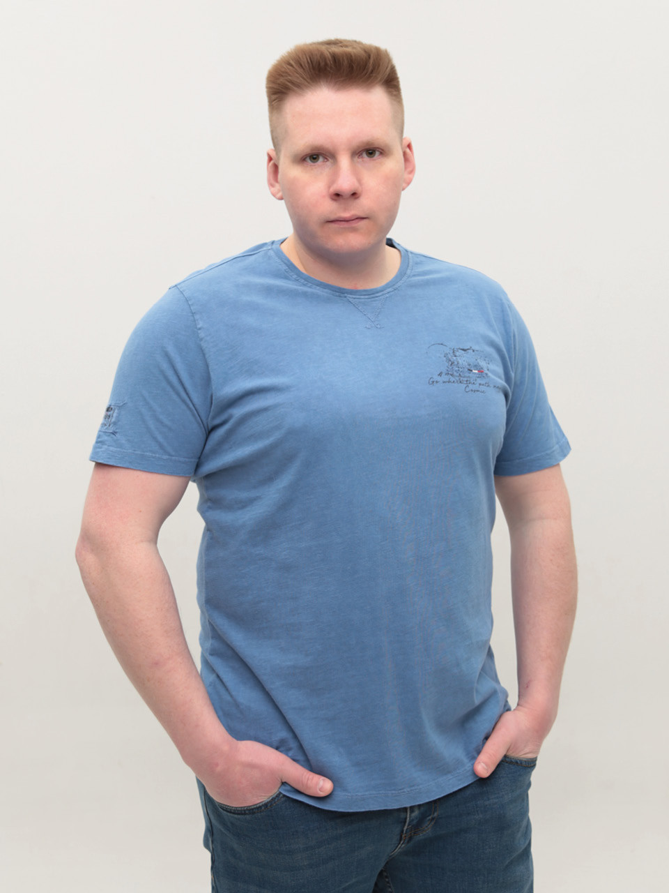 Футболка мужская синяя прямая хлопковая 5210-1
