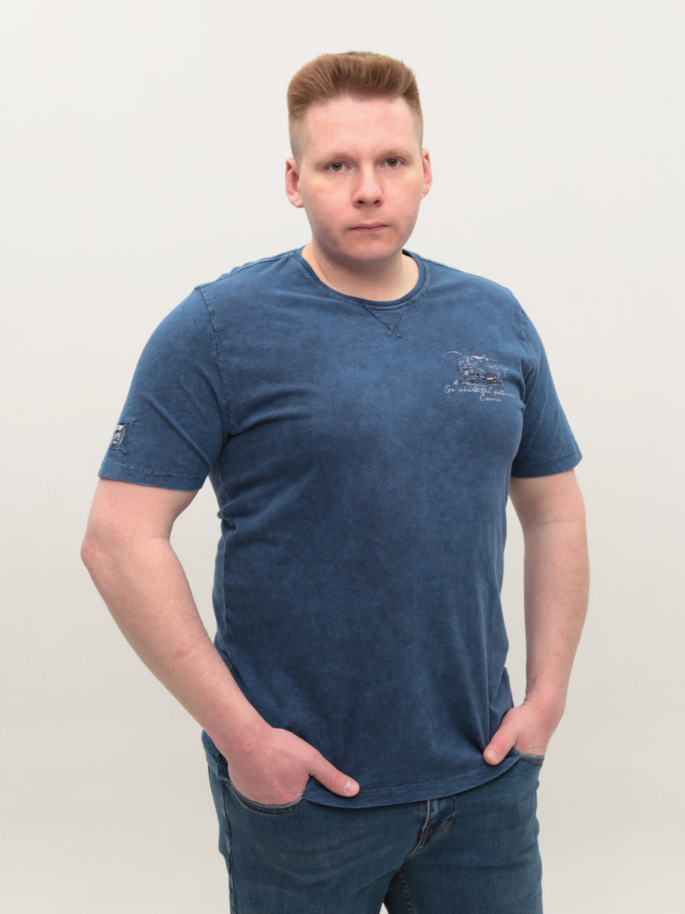 Футболка чоловіча темно-синя бавовняна 5210-2