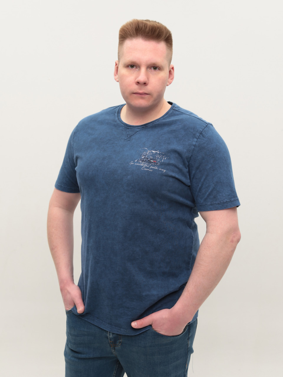 Футболка чоловіча темно-синя бавовняна 5210-2