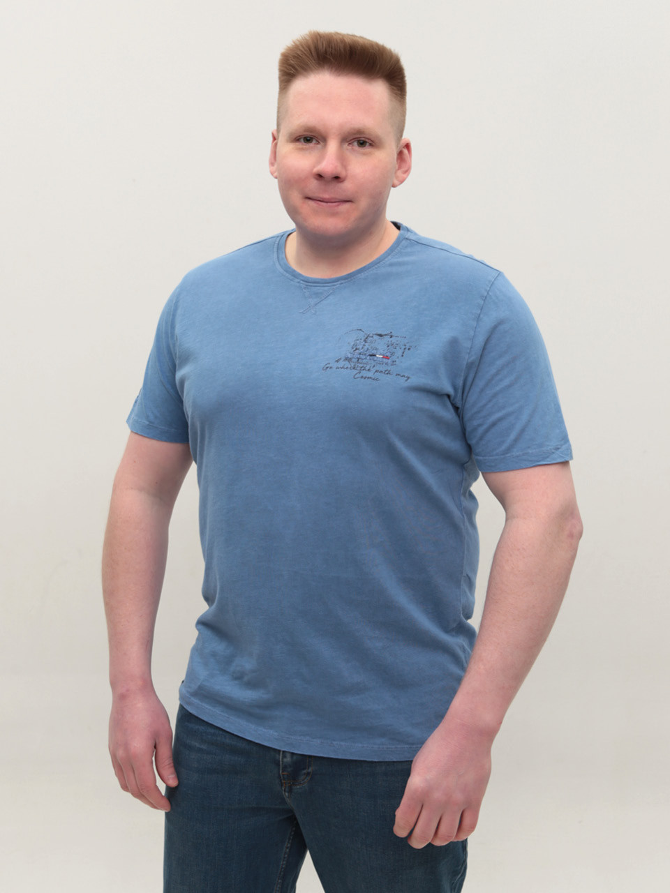 Футболка мужская синяя прямая хлопковая большие размеры 5210-B-1