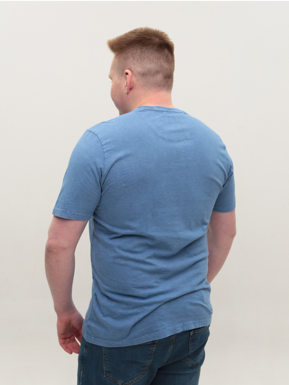 Футболка мужская синяя прямая хлопковая большие размеры 5210-B-1