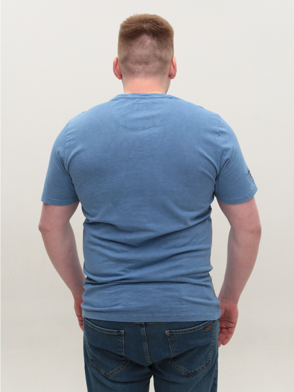 Футболка мужская синяя прямая хлопковая большие размеры 5210-B-1