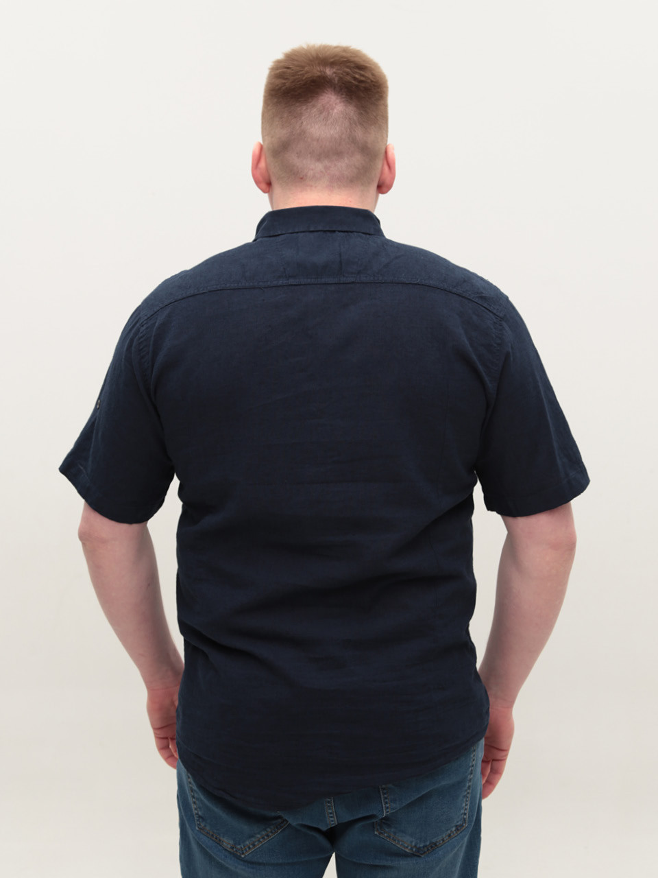 Рубашка мужская темно-синяя льняная летняя 6503-01