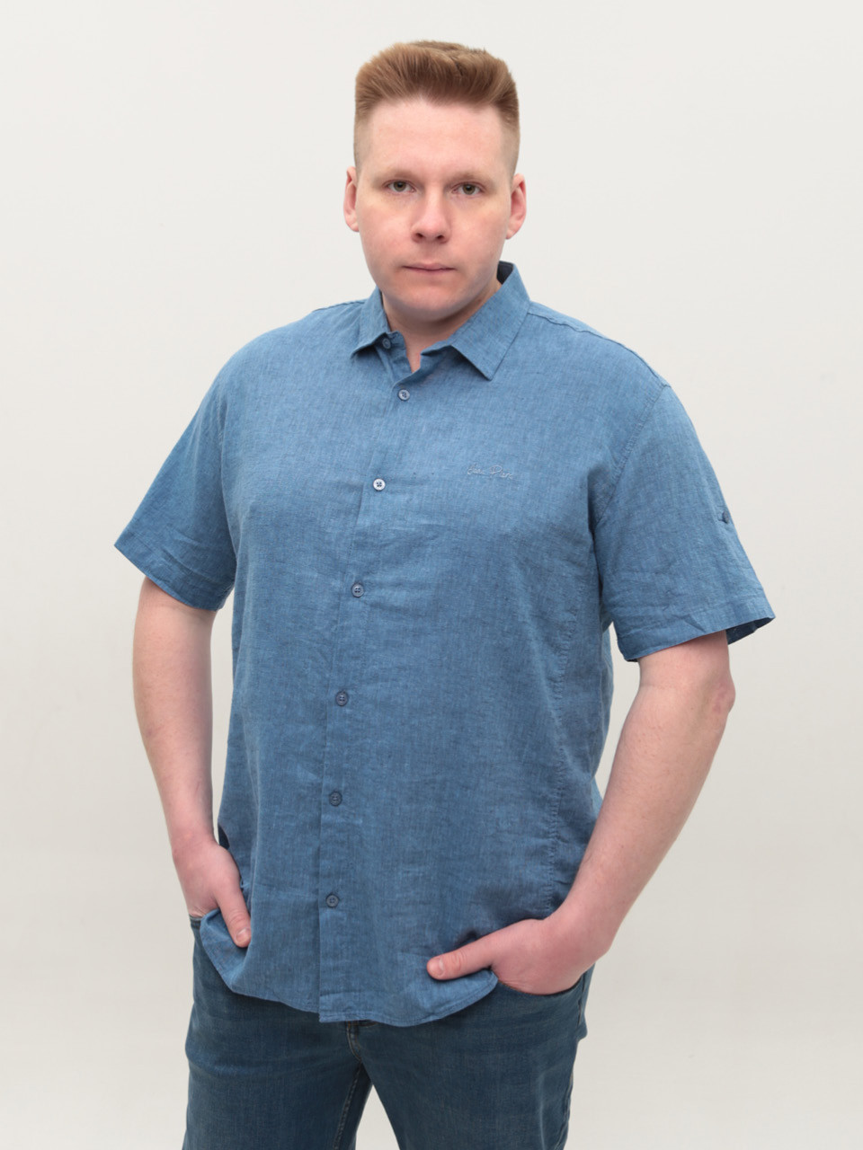 Рубашка мужская синяя льняная летняя 6503-07