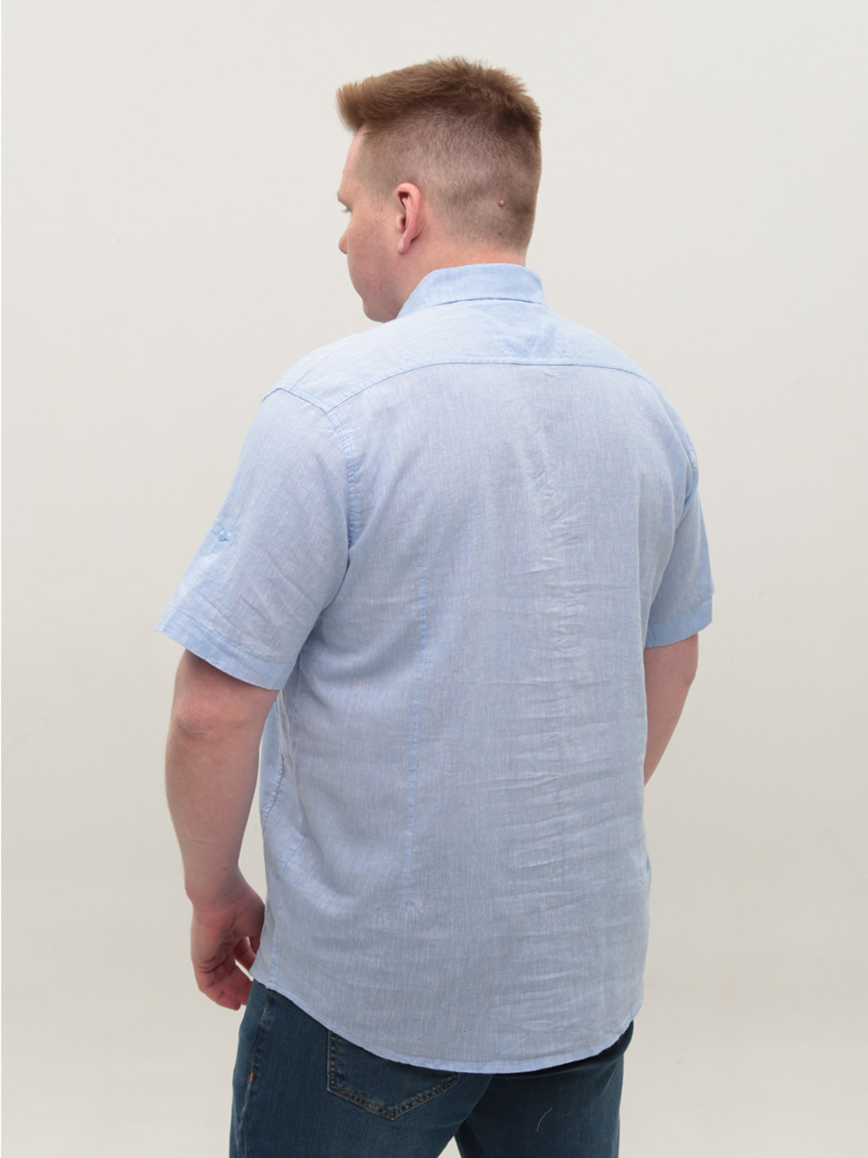 Рубашка мужская голубая льняная летняя большие размеры 6503-B-06