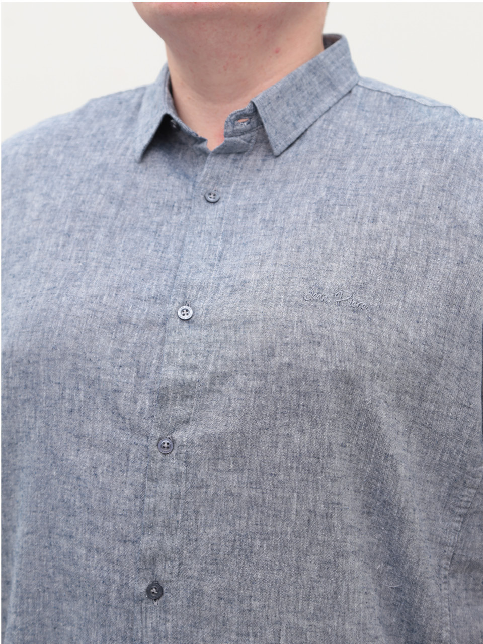 Рубашка мужская сине-серая льняная летняя 6503-14