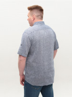 Рубашка мужская сине-серая льняная большие размеры 6503-B-14
