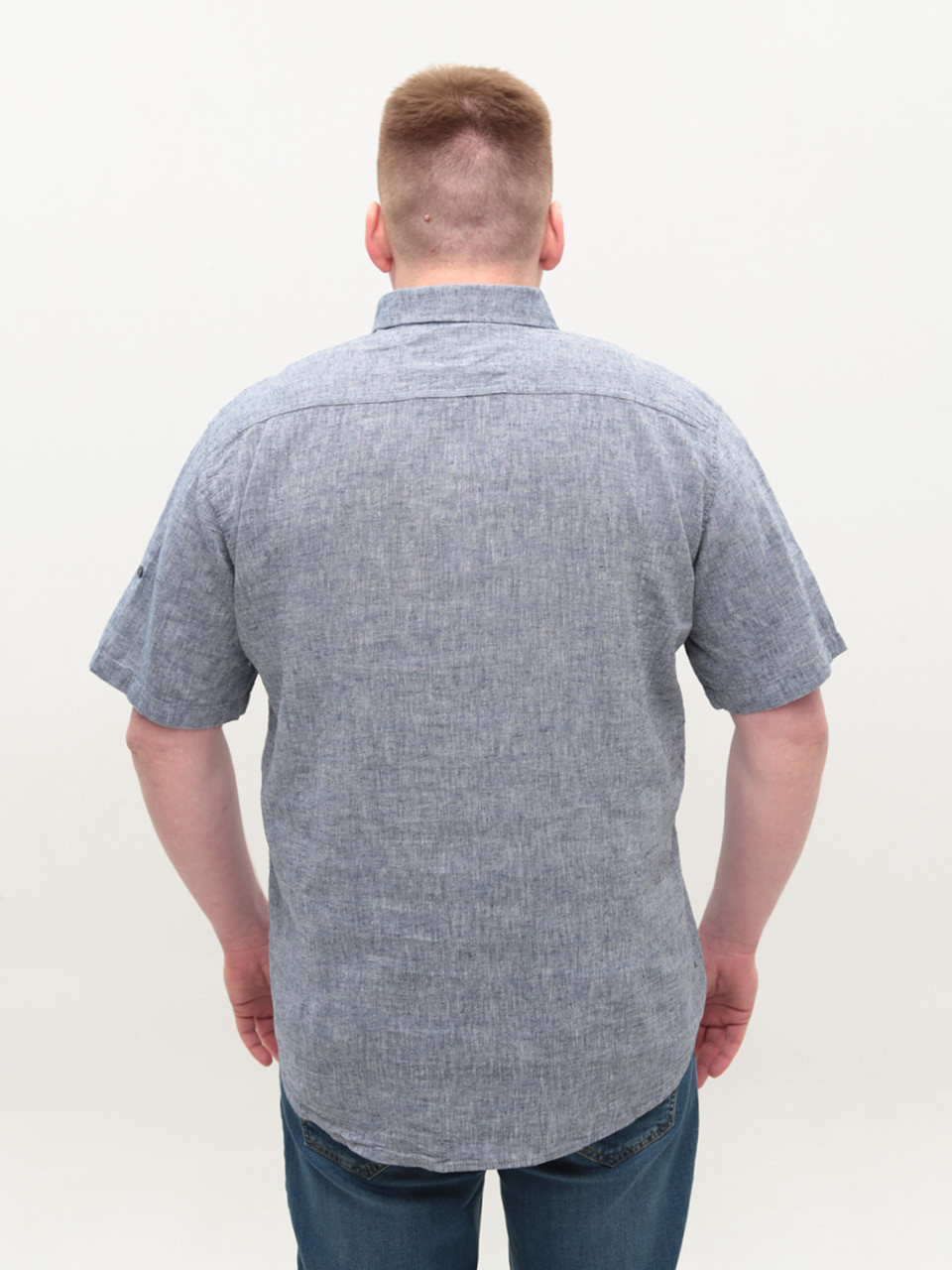Рубашка мужская сине-серая льняная большие размеры 6503-B-14