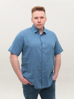 Рубашка мужская синяя льняная большие размеры 6503-B-07