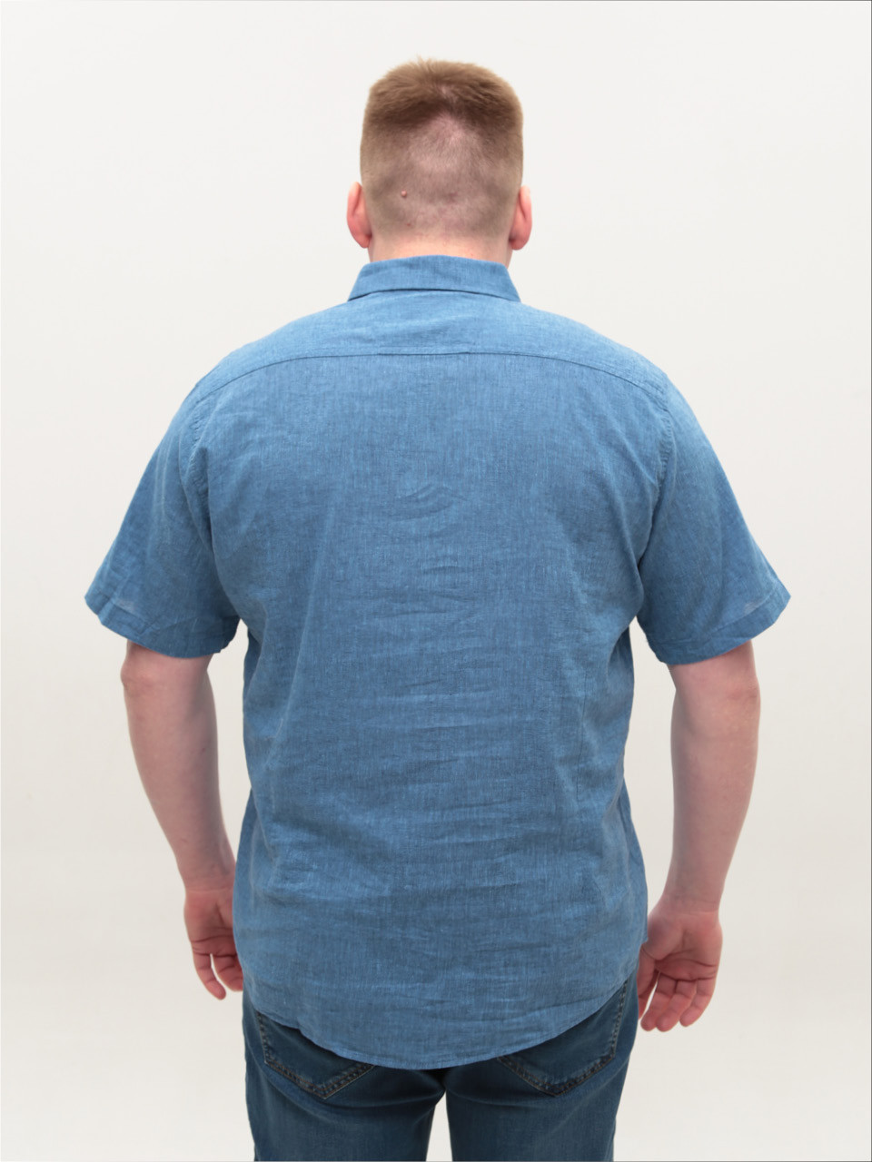 Рубашка мужская синяя льняная большие размеры 6503-B-07
