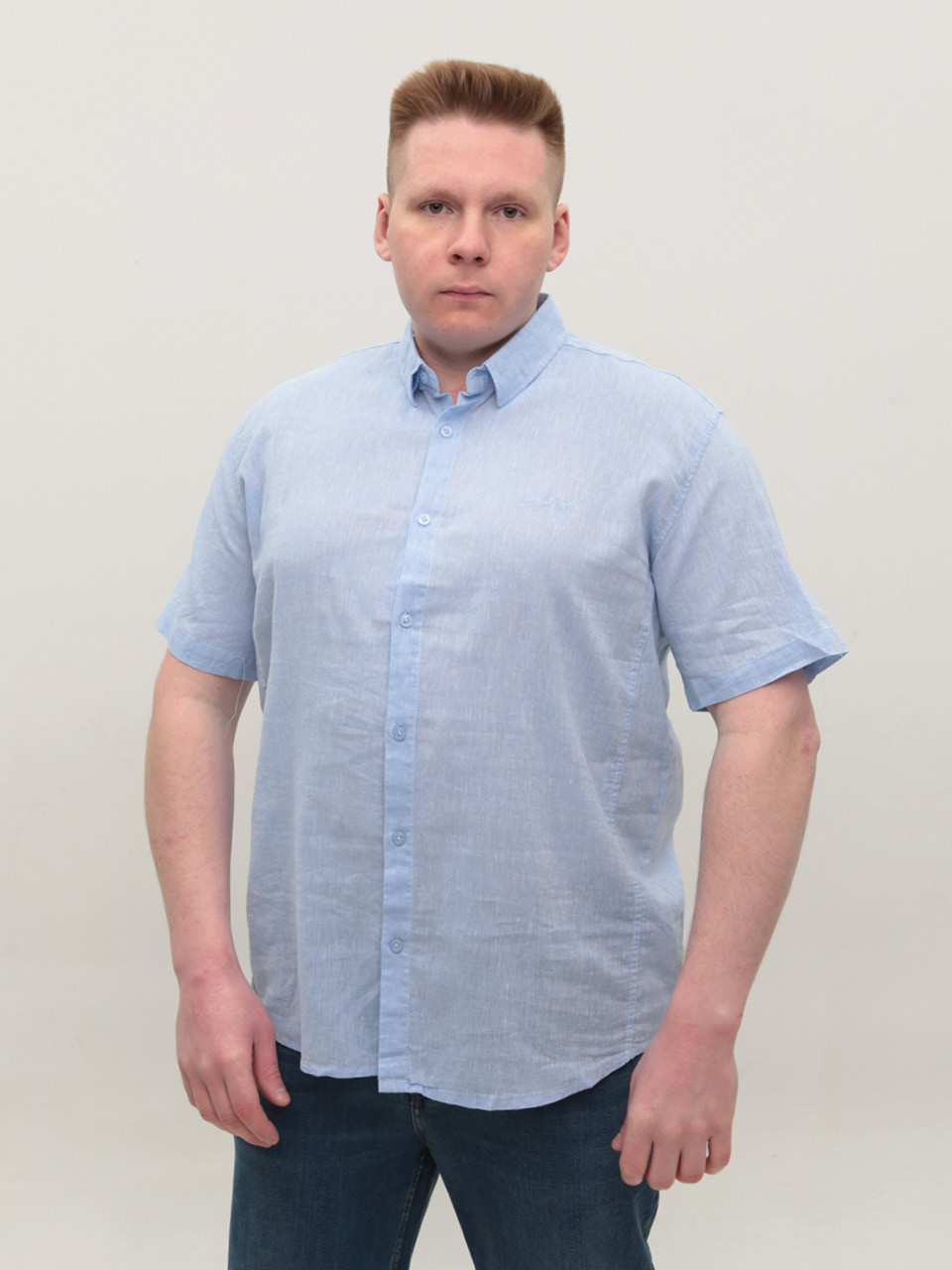Рубашка мужская голубая льняная летняя 6503-06