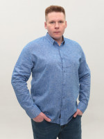 Рубашка мужская синяя льняная длинный рукав 6506-04