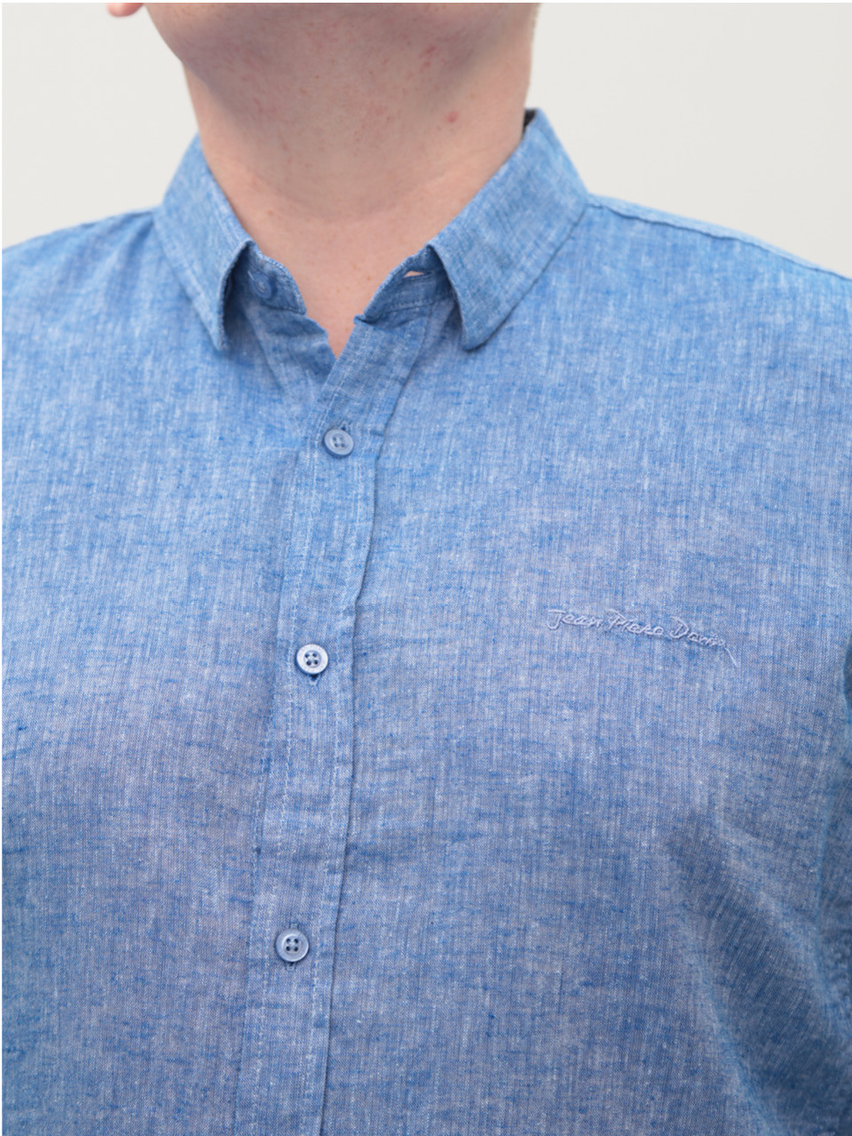 Рубашка мужская синяя льняная длинный рукав 6506-04