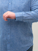 Рубашка мужская синяя льняная длинный рукав 6506-04