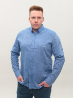 Рубашка мужская синяя льняная длинный рукав 6506-04