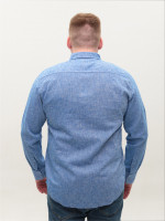 Рубашка мужская синяя льняная длинный рукав 6506-04