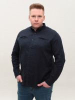 Рубашка мужская темно-синяя льняная длинный рукав 8412-01