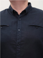 Рубашка мужская темно-синяя льняная длинный рукав 8412-01