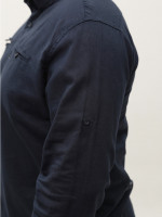 Рубашка мужская темно-синяя льняная длинный рукав 8412-01