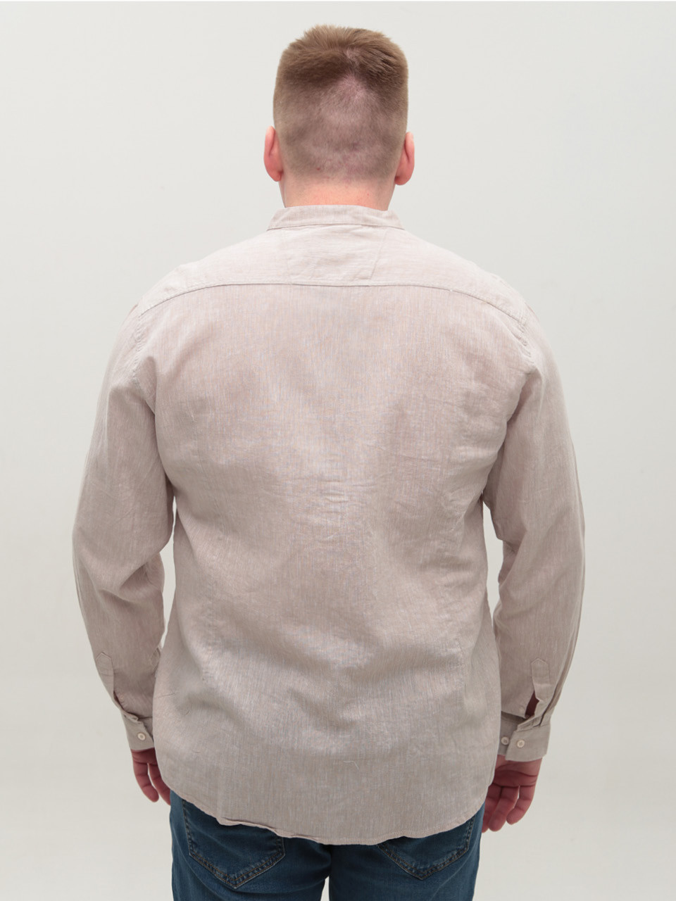 Рубашка мужская льняная бежевая длинный рукав большой размер 8420-B-2