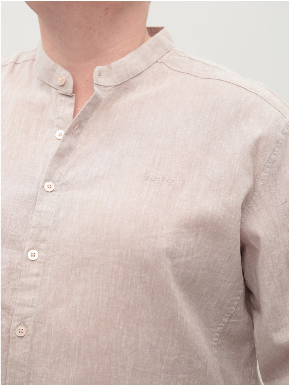 Рубашка мужская льняная бежевая длинный рукав большой размер 8420-B-2