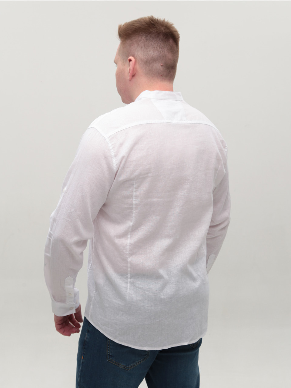 Рубашка мужская белая льняная длинный рукав большие размеры 8420-00