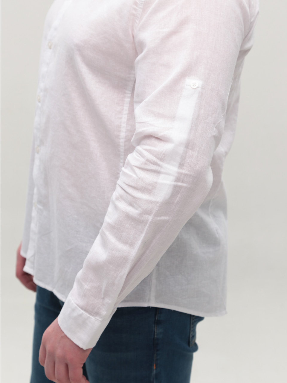 Рубашка мужская белая льняная длинный рукав большие размеры 8420-00