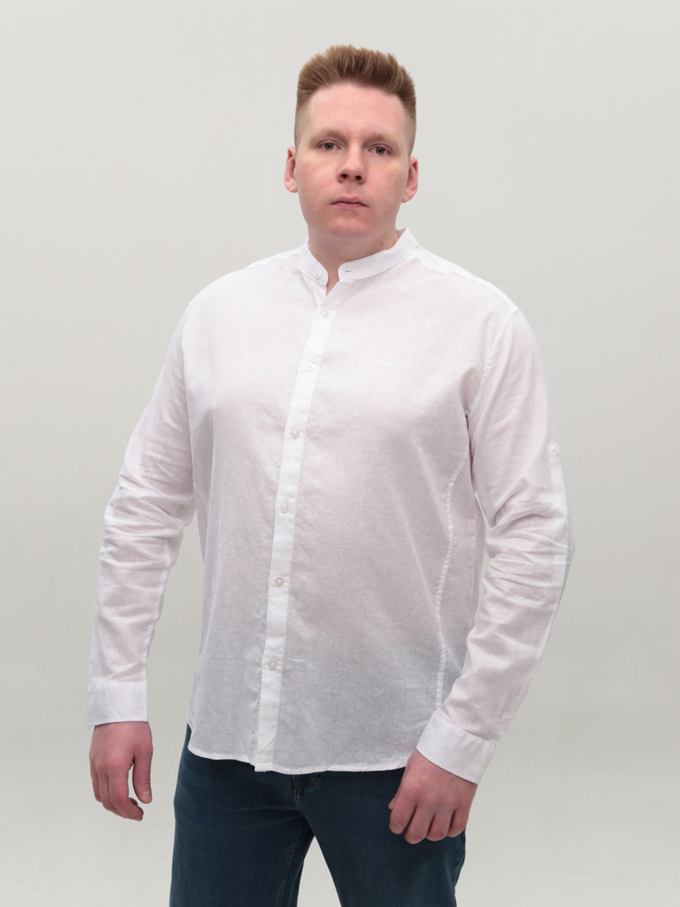 Рубашка мужская белая льняная длинный рукав большие размеры 8420-00