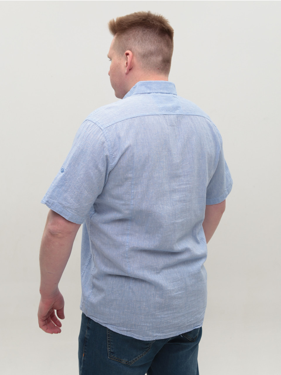Рубашка мужская голубая льняная короткий рукав 304-06
