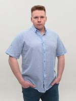 Рубашка мужская голубая льняная короткий рукав 304-06